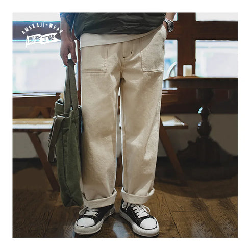 Vintage 11.2oz White Cottonseed Jeans – Men’s Loose Fit Straight Cargo Pants